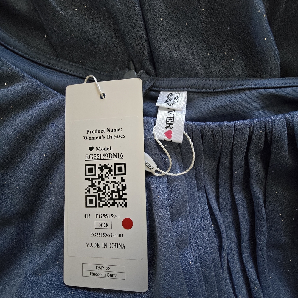 Ever Pretty Blue Round Neck Midi Dress, Sparkly Material, Flutter Sleeves SZ 16 - Picture 8 of 9